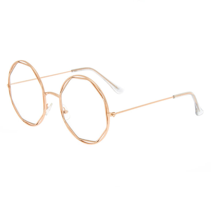 Rose Gold Hexagon Round Clear Lens Frames,
