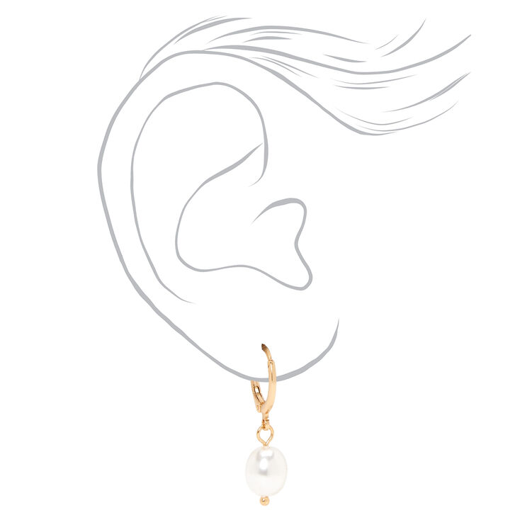 Gold Pearl &amp; Initial Necklace &amp; Earrings Set - M,