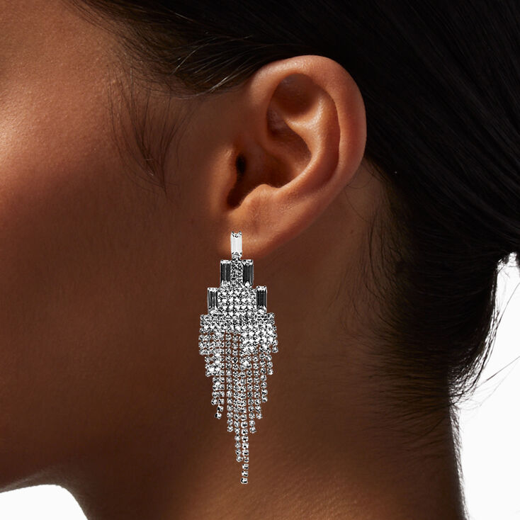Silver Crystal Tiered Chandelier 2&quot; Drop Earrings,
