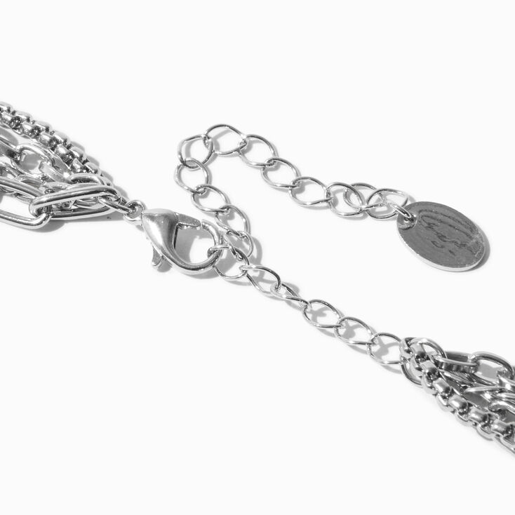 Rhodium Silver-tone Mixed Chain Multi-Strand Necklace,