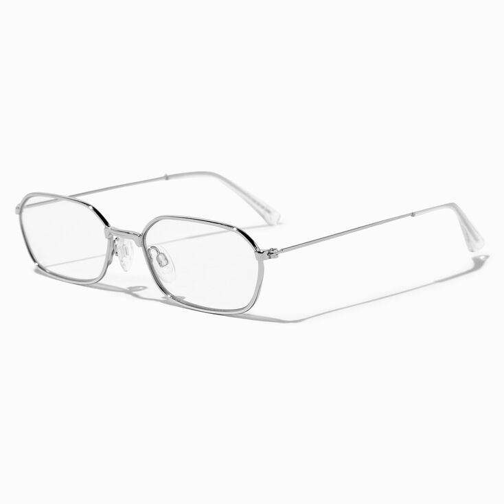 Silver Slim Rounded Rectangle Clear Lens Frames,