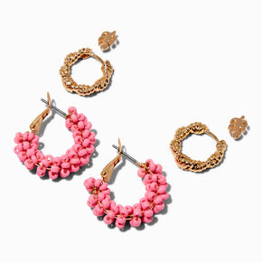 Pink Beaded Hoops Earring Stackables Set - 3 Pack,