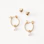 18kt Gold Plated Heart Pearl Stud &amp; Hoop Earrings - 2 Pack,