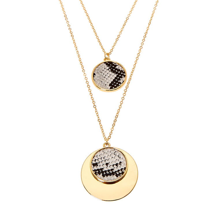 Snake Skin Medallion Long Chain Necklace,