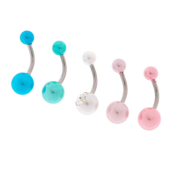 14G Pastel Pearl Belly Rings - 5 Pack,