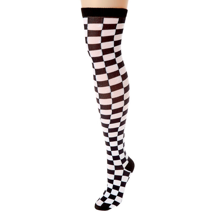Checkered Over The Knee Socks,