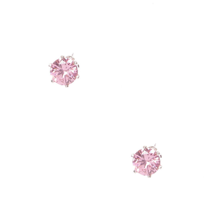 6MM Pink Cubic Zirconia Stud Earrings,