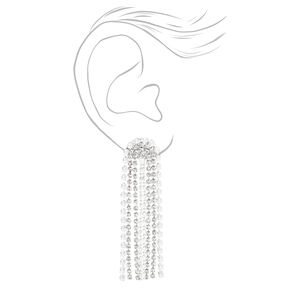 Silver 2&quot; Crystal Pearl Drop Earrings,