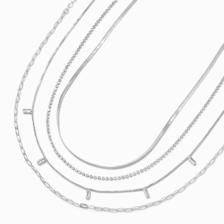 Silver Cubic Zirconia Chain Necklace Set - 4 Pack,
