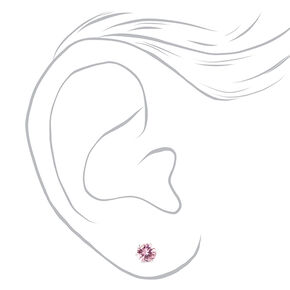 Silver Red &amp; Pink Cubic Zirconia Round Stud Earrings - 3 Pack, 5MM,