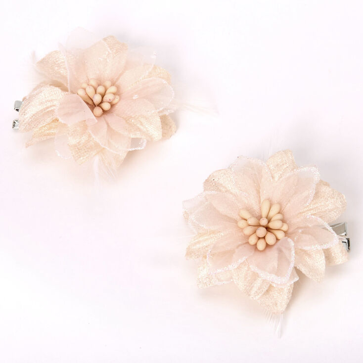 Pink Lily & Feathers Hair Clips,