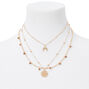 Gold Wooden Horn Multi Strand Chain Necklace Set - Brown, 2 Pack,
