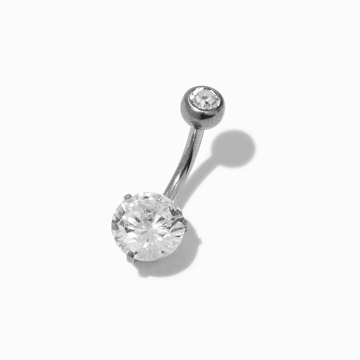 Silver-tone Titanium Crystal Basic 14G Belly Bar ,