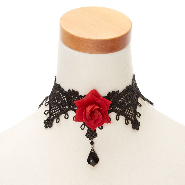 Lace Floral Choker Necklace - Black,