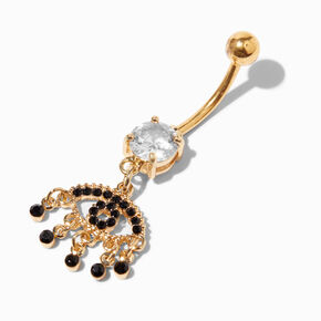 Gold Embellished Black Evil Eye 14G Dangle Belly Bar,