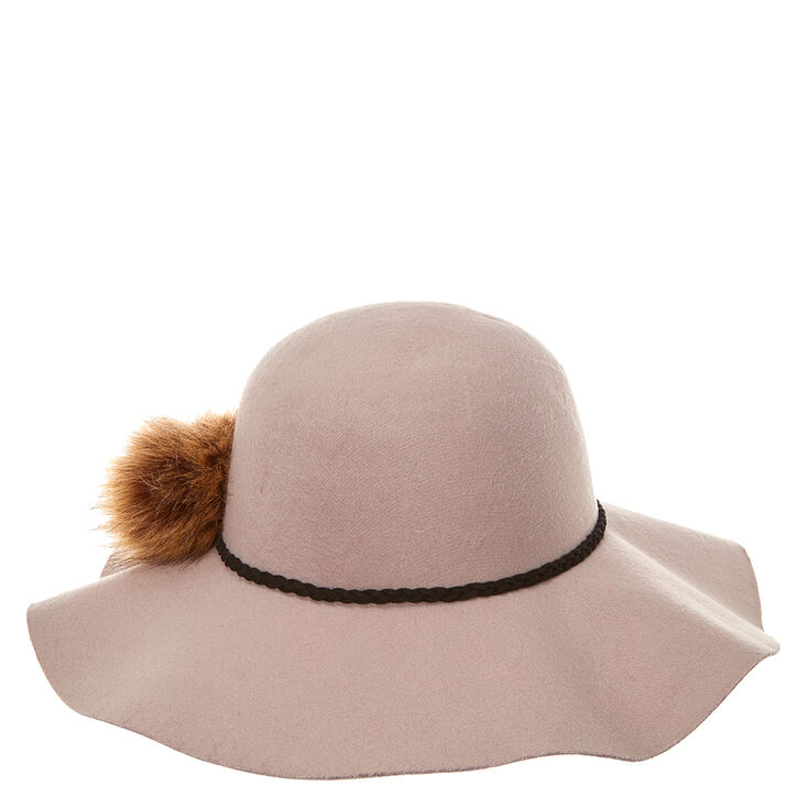Gray Floppy Hat with Pom,