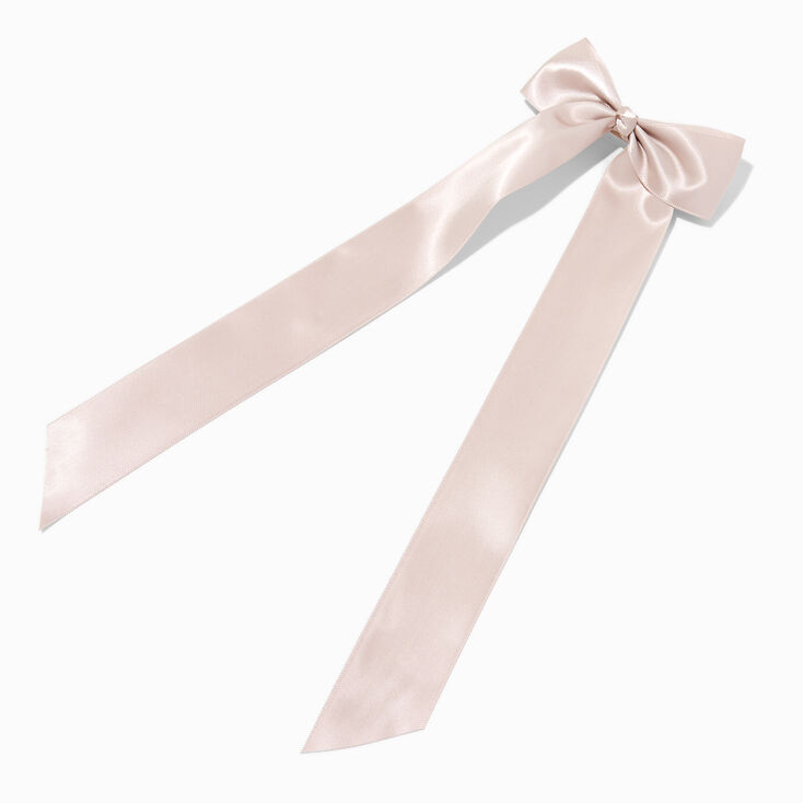 Taupe Satin Long Tail Hair Bow Clip,