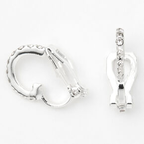 Silver 10MM Crystal Clip-On Hoop Earrings,