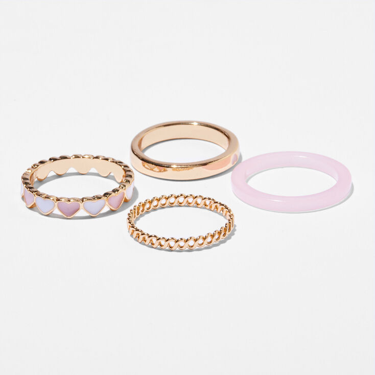 Pink Hearts Gold Woven Rings Set - 4 Pack,