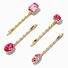 Pink Gemstone Gold Hair Pins - 4 Pack,