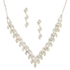 Silver-tone Rhinestone Scalloped Leaf Jewelry Set - 2 Pack,