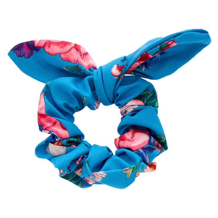 Rose Knotted Bow Hair Scrunchie - Blue,