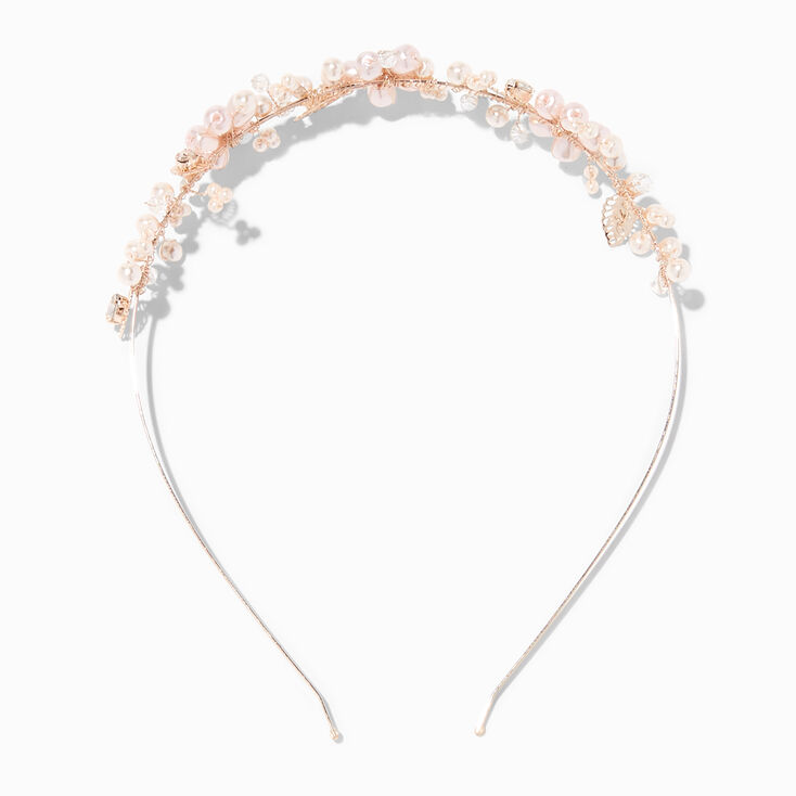 Rose Gold Crystal Pearl Flower Headband,