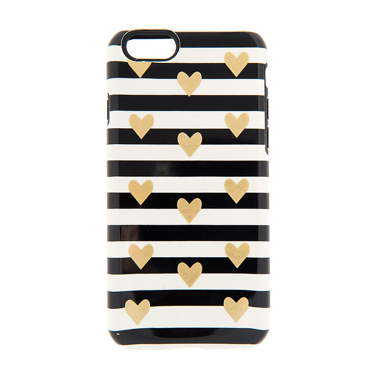 Fancy Striped Black & White Hearts Phone Case - Fits iPhone 6/6S Plus,