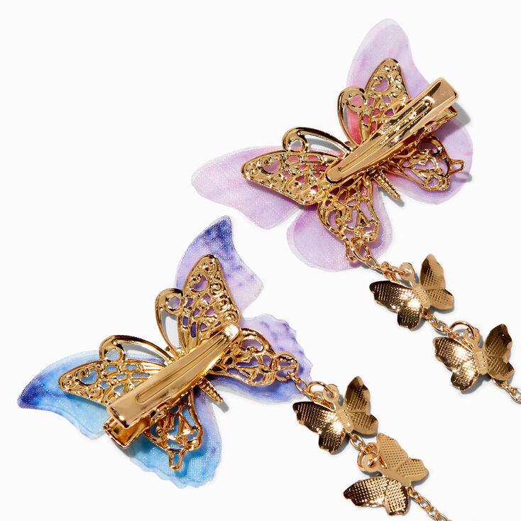 Gold-tone Pastel Butterfly Dangle Hair Clips - 2 Pack,