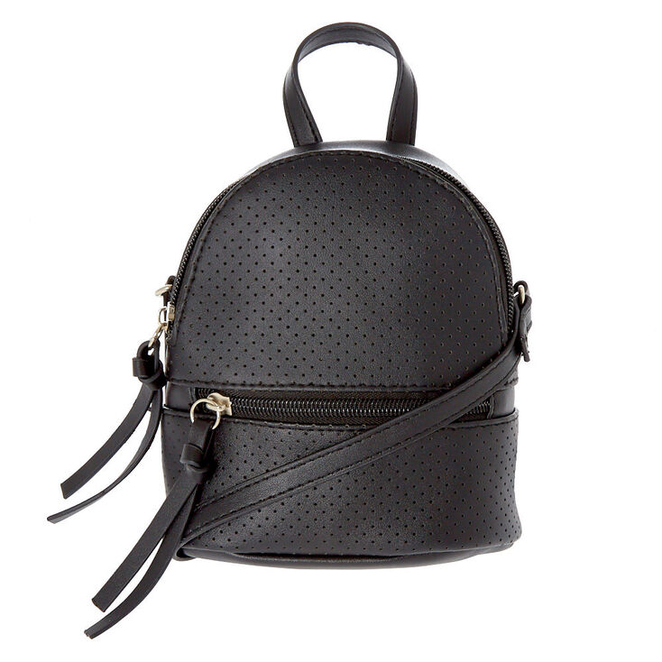 Perforated Mini Backpack Crossbody Bag - Black,