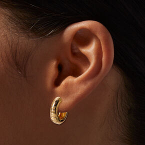 Gold-tone 10MM Ridged Clicker Hoop Earrings,