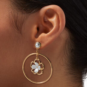 Pearl Flower Gold-tone 2&quot; Drop Earrings,