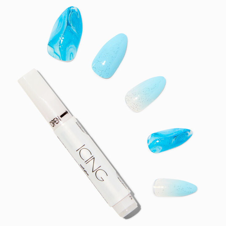 Blue Marble Swirl Stiletto Vegan Faux Nail Set &#40;24 Pack&#41;,