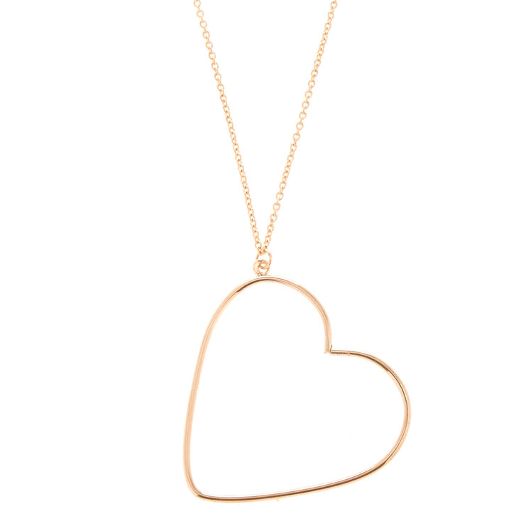 Rose Gold Long Heart Pendant Necklace,