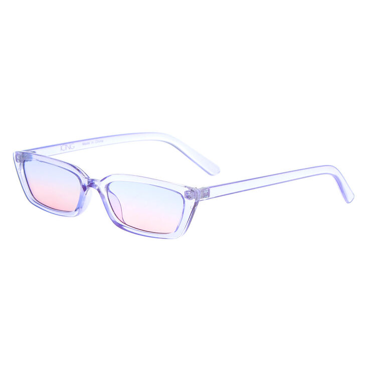 Slim Translucent Rectangle Sunglasses - Purple,