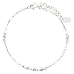 Silver Crystal Beaded Chain Anklet,