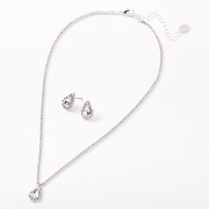 Silver Rhinestone Simple Teardrop Jewelry Set - 2 Pack,