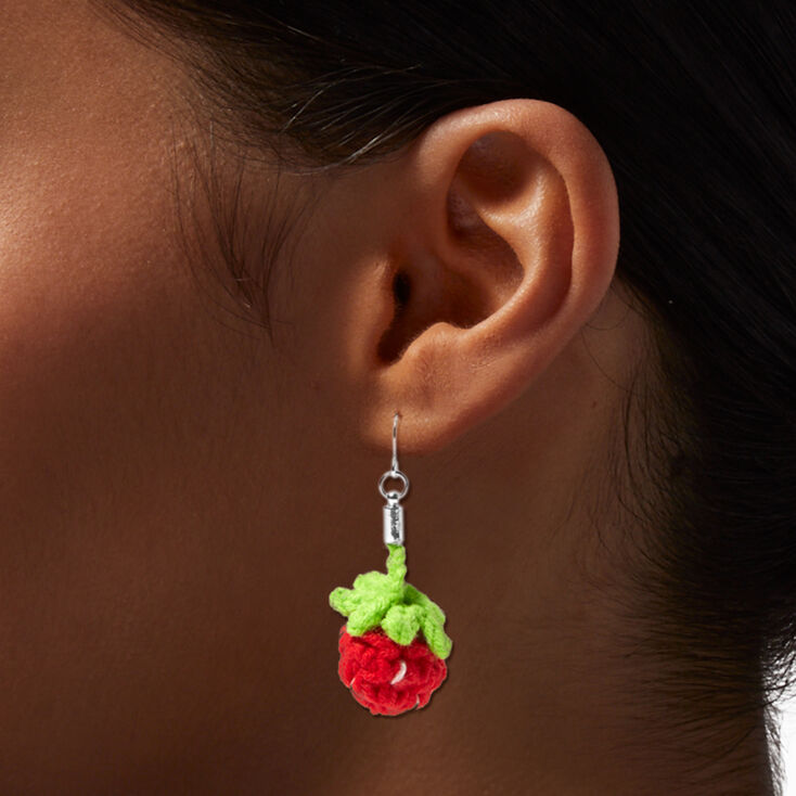 Crochet Strawberry 1.5&quot; Drop Earrings,