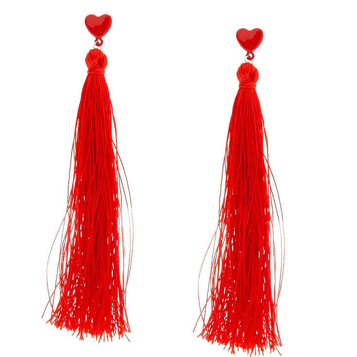 Red Heart Tassel Earrings,