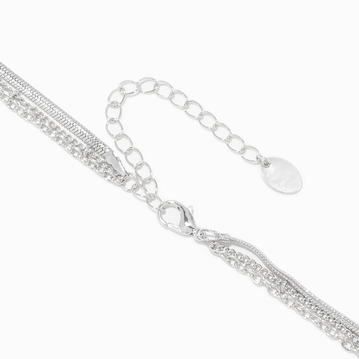 Silver Multi-Strand Mixed Chain Necklace,