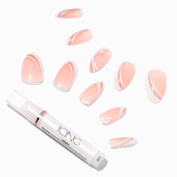 French Swirl Jelly Stiletto Vegan Faux Nail Set - 24 Pack,
