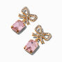 Gold-tone Pink Crystal Bow 1&quot; Drop Earrings,