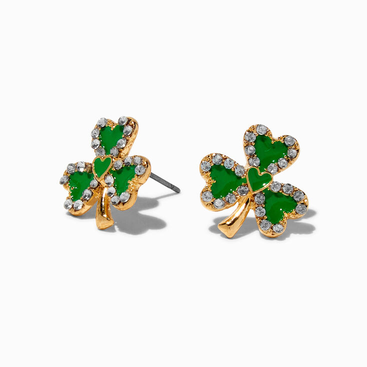 Crystal-Framed Shamrock Stud Earrings,