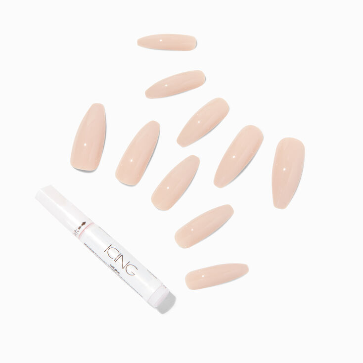 Glossy Nude XL Coffin Vegan Faux Nail Set - 24 Pack,