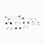 Black Enamel &amp; Silver Stud Earrings - 9 Pack,