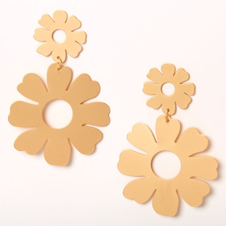 Gold 2.5" Double Daisy Drop Earrings,