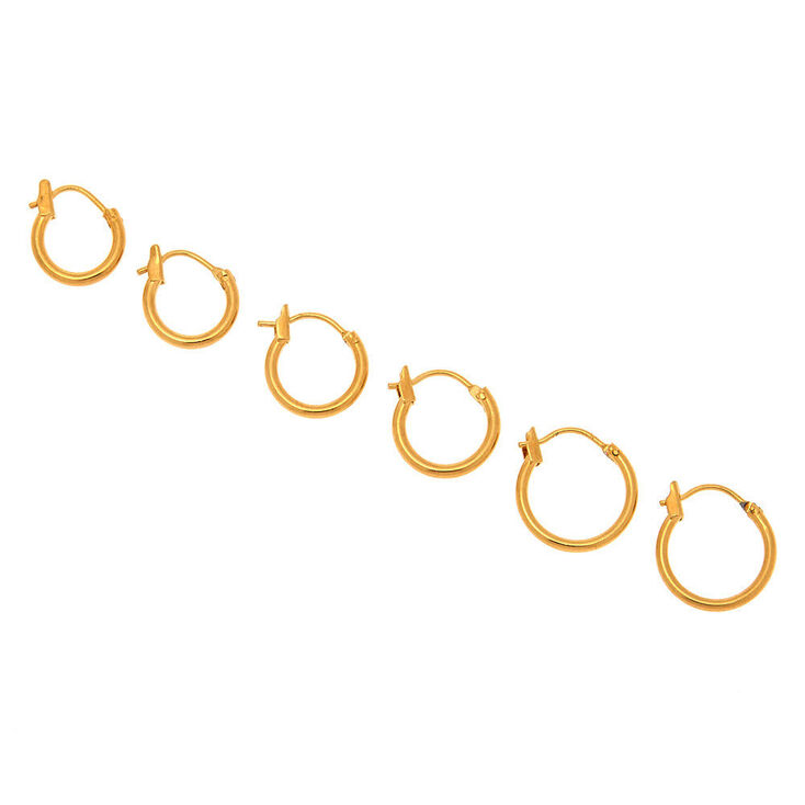 18kt Gold Plated Hinged Hoop Earrings - 3 Pack,