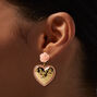 Gold-tone Heart Carved Pink Rose 1.5&quot; Drop Earrings,