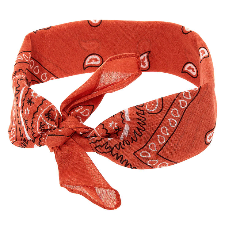 Paisley Print Bandana Headwrap - Rust,