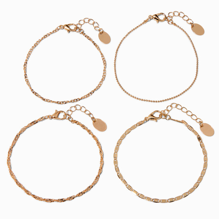 Gold-tone Delicate Chain Bracelet Set - 4 Pack ,